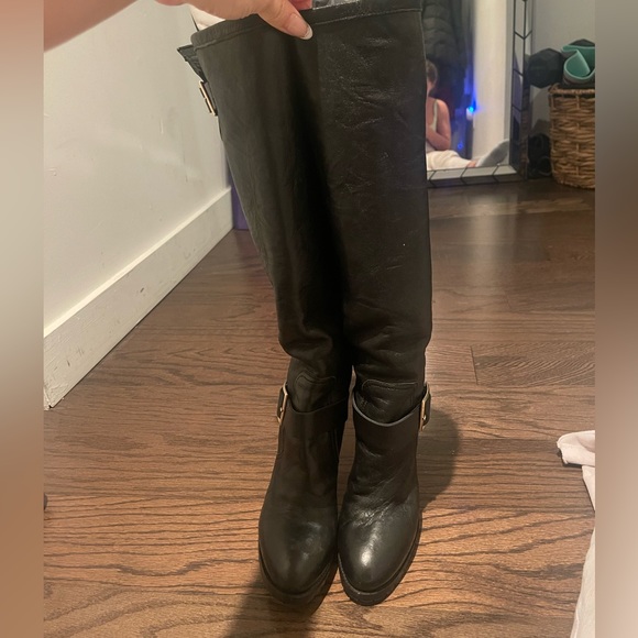 Jimmy Choo Black Biker Distressed Leather
Unlined Knee Length Boots - Picture 5 of 8